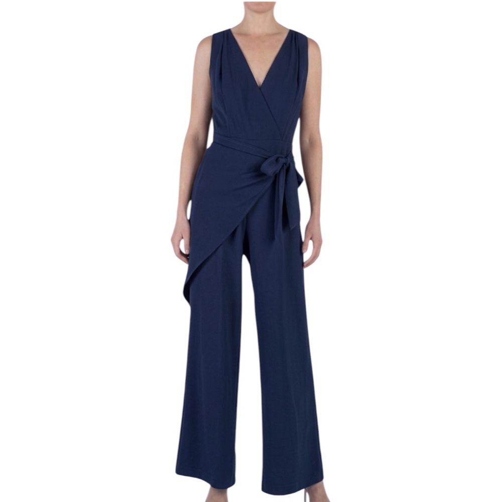 Julia Jordan Women's Sleeveless Surplus Sarong Wide Leg Jumpsuit Navy Size 12